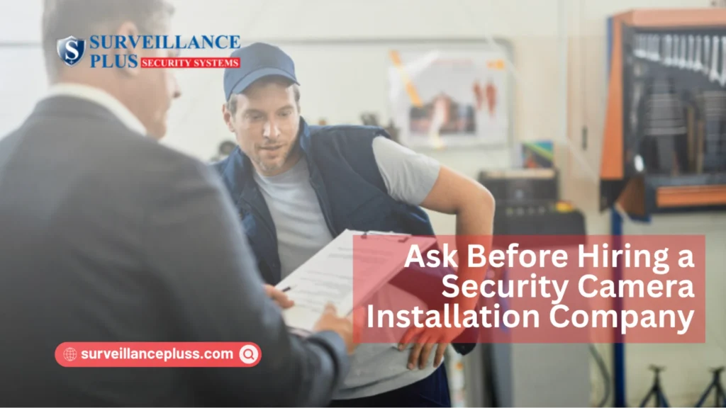 Homeowner discussing security system options with professional security camera installers