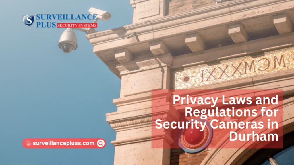 Night vision security cameras installed outside a Durham home in compliance with local privacy laws and regulations