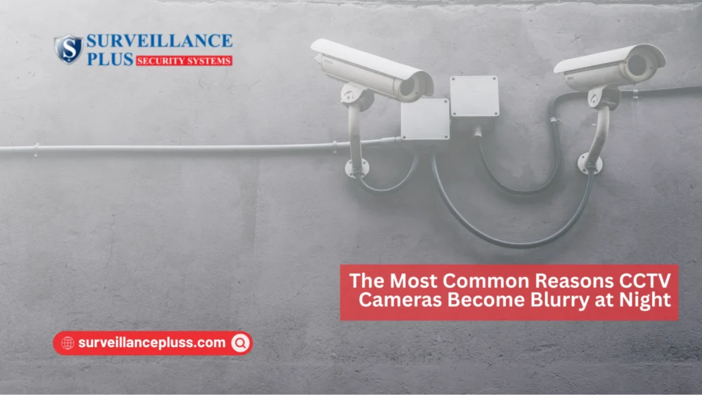 Blurry security camera footage at night caused by poor lighting and focus issues


