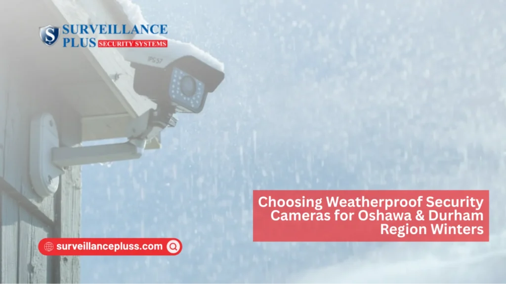 Weatherproof commercial security camera installation in Oshawa for harsh winter conditions